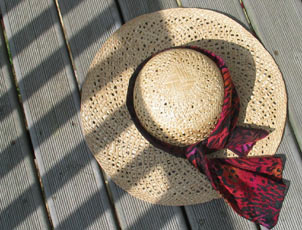 straw sunhat in half shade