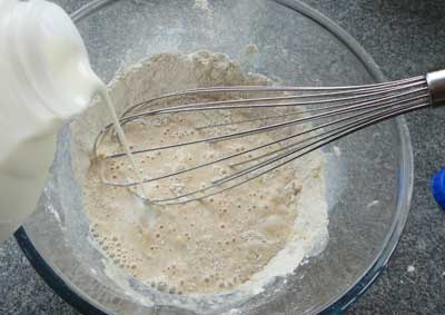 pancake making - add milk or water