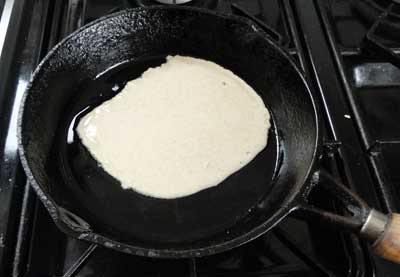 pancake cooking - add batter to hot oil