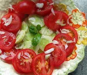 tomato salad with cucumber and basil