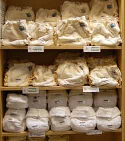 cloth nappies on a shelf