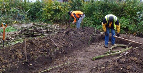 hugelkultur filling the trench