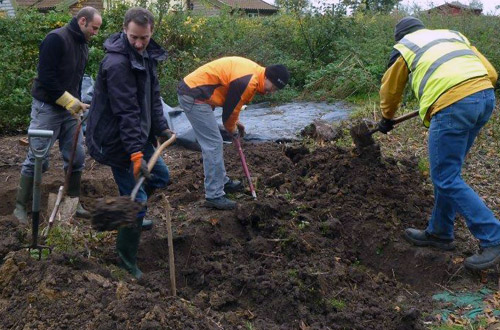 digging a trench for hugelkultur